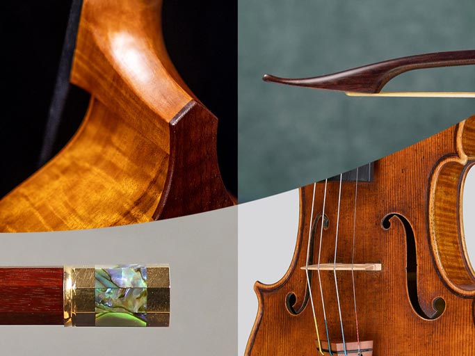 collage of closeups of instruments and bows